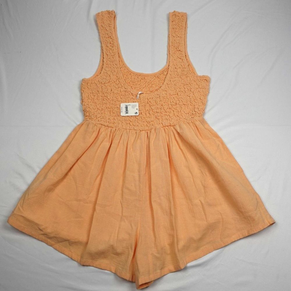 Free People Peach Sleeveless Smocked Romper